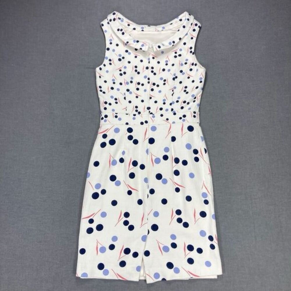 Boden Polka Dot Roll Collar Sheath Dress Womens 6 White Blue Summer Classy Chic - Picture 5 of 14